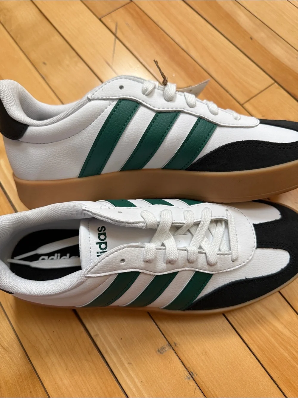 adidas Barreda White Sneakers with Green Stripes and Black Accents